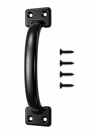 6-1/2 inch black wood gate handle with four mounting screws