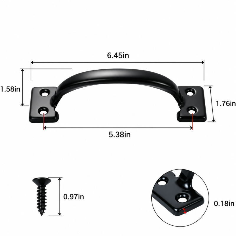6-1/2 Inch Black Wood Gate Handle with Mounting Screws