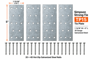 Gate brace tie plates with 20 4D hot-dip galvanized steel nails